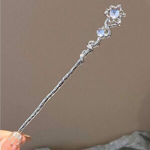 Cottagecore Christmas Hair Accessory Pin, Silver Color, Snow flake Accent Stone